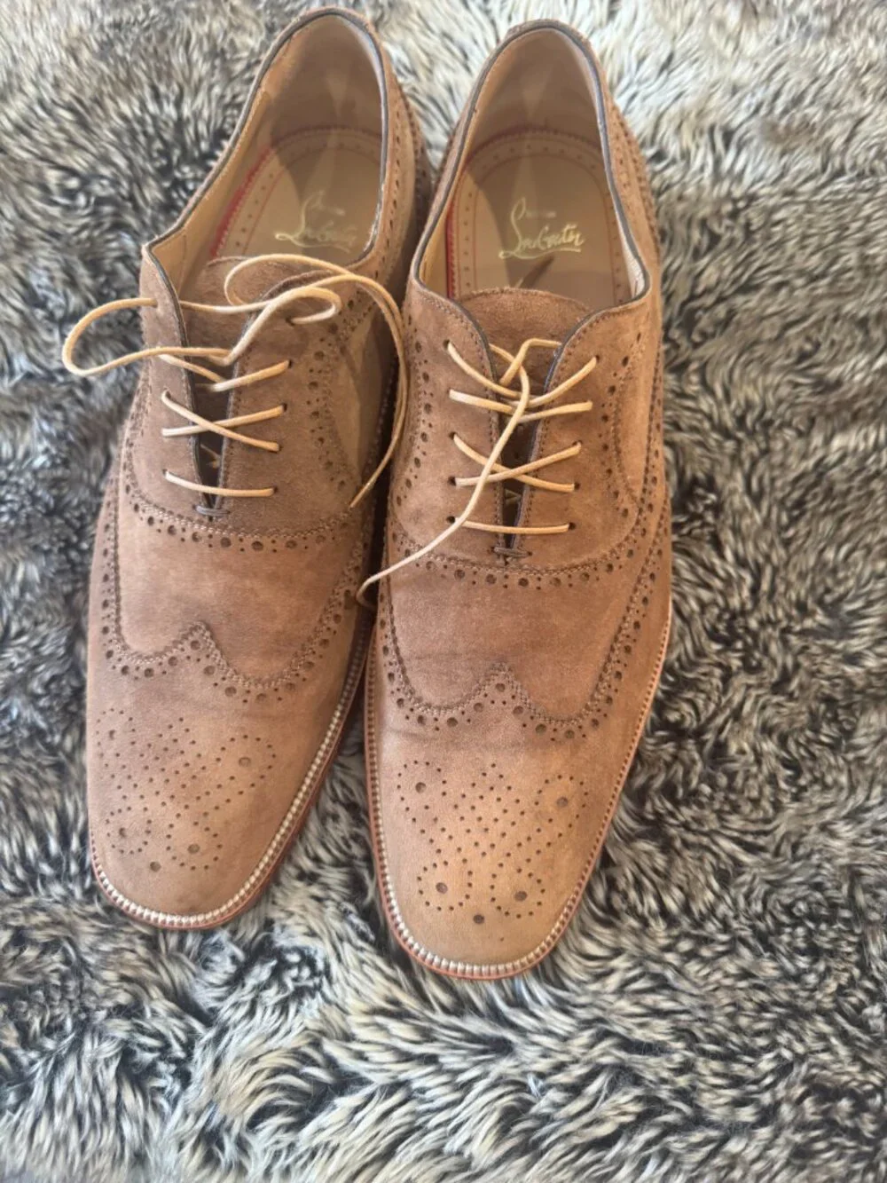 Christian Louboutin Men’s Suede Brogue Oxford Shoes Brown US 11.5 EU 44.5